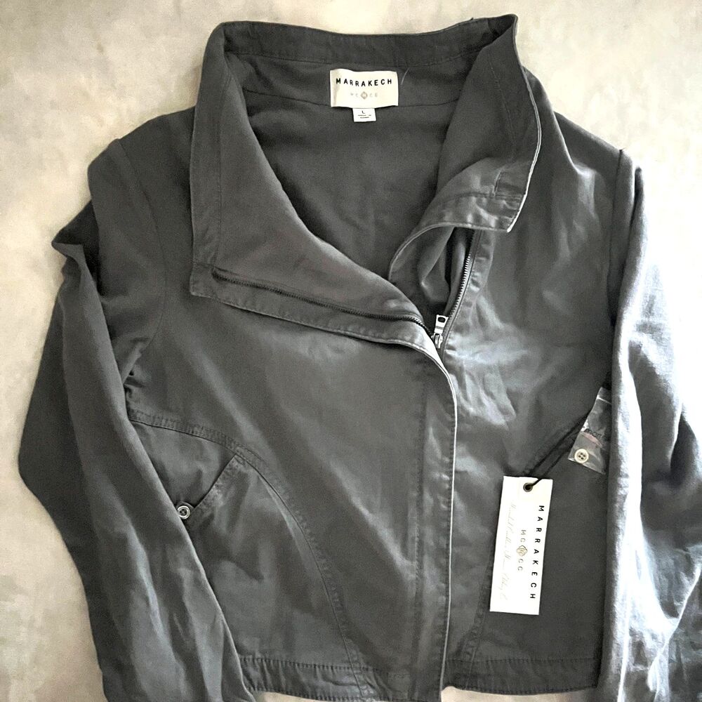 Anthropologie Marrakech Moto Jacket L Faravel Asymmetric Zip Grey NWT